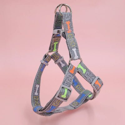 harnais pour chien - os coloré - gris-demo