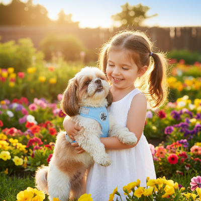 harnais chien - doux-Shih Tzu bleu petite fille