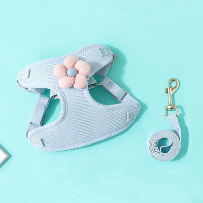 harnais pour petit Chien - petite fleur Confort Securite -bleu