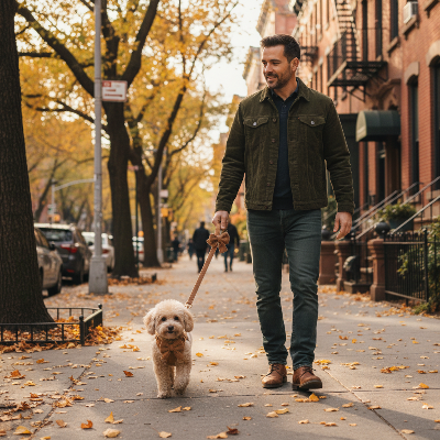 harnais pour chien - nœud papillon-Homme en ville - harnais brun