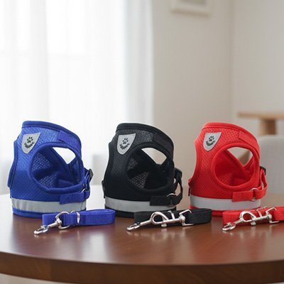 harnais  pour chien - sécurite et confort-trois-couleurs-demo-bleu-noir-rouge
