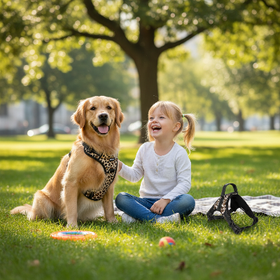 harnais pour chien - sangle poitrine confort-Enfant avec chien harnais léopard