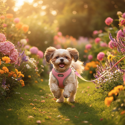 harnais pour chien - souple-Shih Tzu rose jaune