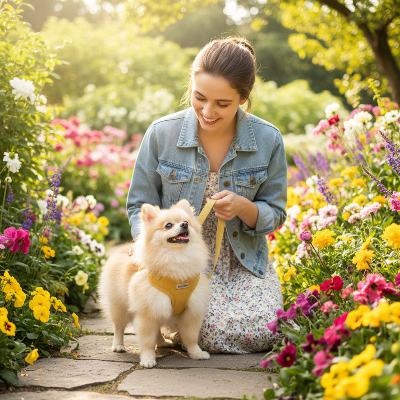 harnais pour petit chien - petite fleur confort securite-Poméranien jaune fleur