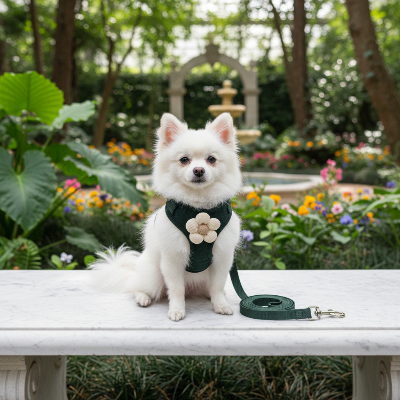 harnais pour petit chien - petite fleur confort securite-Spitz vert foncé jardin