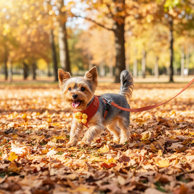 harnais pour petit chien - petite fleur confort securite-Yorkshire rouge automne