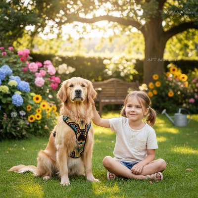 harnais y -  tete de mort floral-Enfant avec chien harnais floral