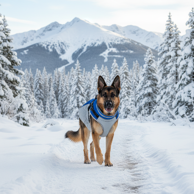 imperméable chien - pour gros avec harnais chauds d'hiver-Manteau bleu - Berger Allemand en montagne