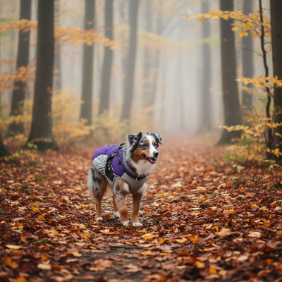 imperméable pour chien - avec harnais chauds d'hiver-manteau mauve - Berger Australien en -forêt