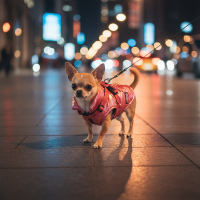 imperméable  pour chien - doublure chaude en velours-manteau rose-rouge irisé - Chihuahua en ville