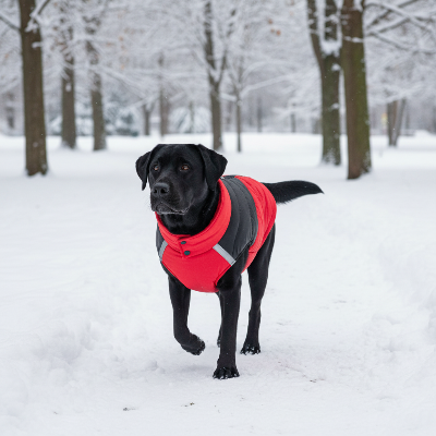 imperméable pour chien - vêtements chauds d'hiver pour moyens et gros chiens-Imperméable pour chien - Labrador noir en hiver