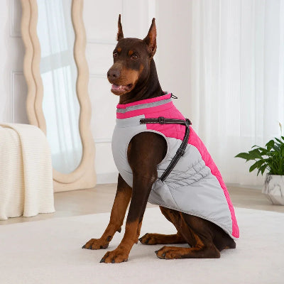 impermeable-chien-pour-gros- avec-harnais-chauds-dhiver-gros-chien-portant-rose