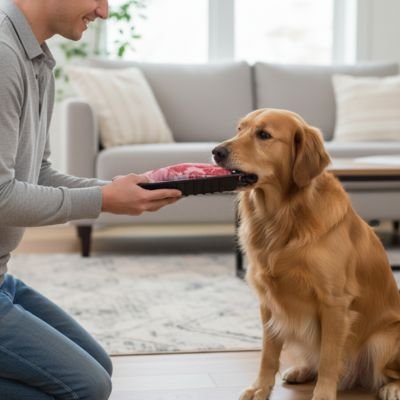 Jouet- Chien- indestructible-avec-son-maitre-donnant-son-jouet-streck