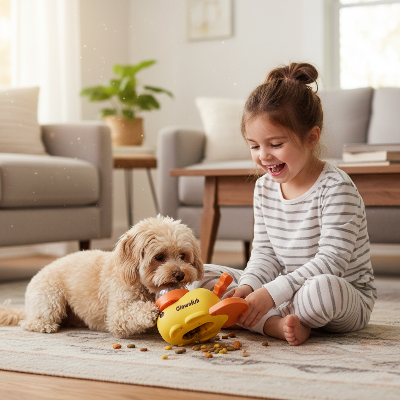 jouet-interactif-pour-chien-distributeur-automatique-de-friandises-chien-joue-avec-enfant-fillette-au-salon