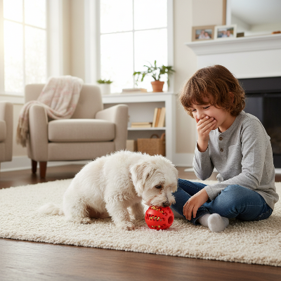 jouet-pour-chien-balle-interactive-en-caoutchouc-chien-joue-enfant-regade-assis-par-terre-rigole