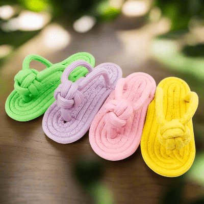 jouet-pour-chien-sandale-quatre-couleur-vert-violet-rose-jaune