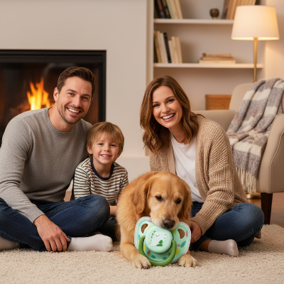 jouet chien - tétine en silicone-Famille avec chien et tétine