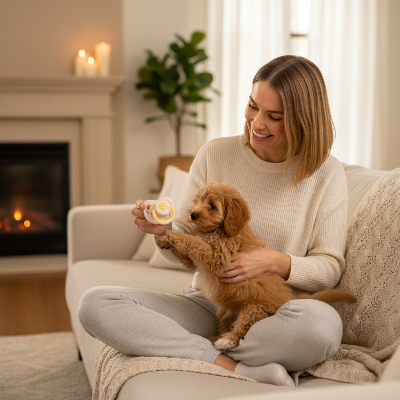 jouet chien - tétine en silicone-Femme et chien avec tétine silicone