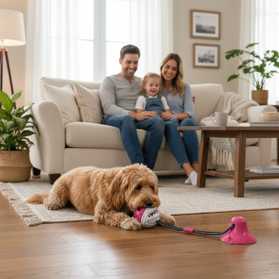 jouet chien à mâcher - corde dentition nettoyage-chien-joue-salon-avec-familles