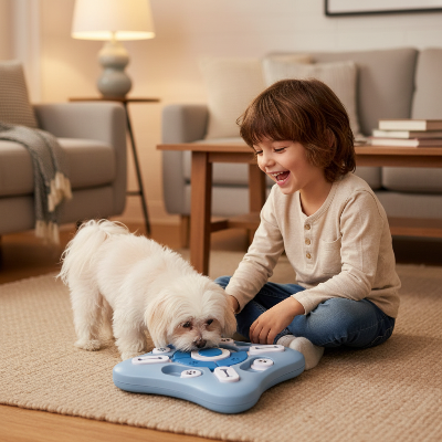 jouet interactif pour chien - distributeur de nourriture-Enfant avec chien