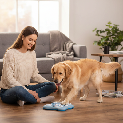 jouet interactif pour chien - distributeur de nourriture-Femme avec chien