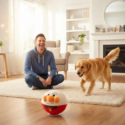 jouet interactif pour chien - peluche éclectique-Homme et chien avec peluche électrique clown