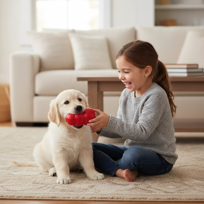jouet pour chien -  à mâcher résistant-chien-joue-avec-enfant