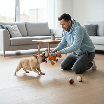 jouet pour chien - peluche animaux-Homme et chien