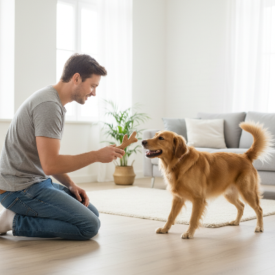 jouet pour chien indestructible -  forme d'os imitation  bois-Homme jouant avec son chien