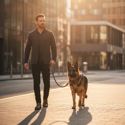 laisse de chien - réfléchissant-Laisse noire - Berger Allemand en ville