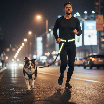 laisse pour chien  - rétractable réfléchissant-Laisse jaune - course nocturne en ville