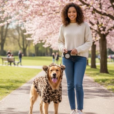 Manteau-Chien-leopord-brun-chien-se-promene-avec-sa-maitresse