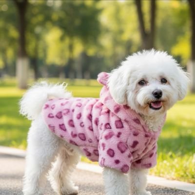 manteau chien - léopard imperméable thermique-rose-chien-se-promene-parc