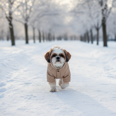 manteau pour chien - combinaison chaude et épaisse-combinaison kaki - Shih Tzu dans la neige
