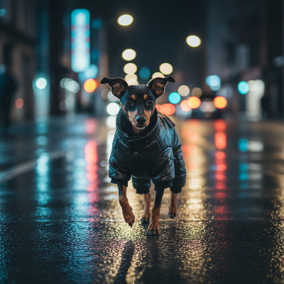 manteau pour chien - combinaison chaude et épaisse-combinaison noire - Pinscher en ville la nuit