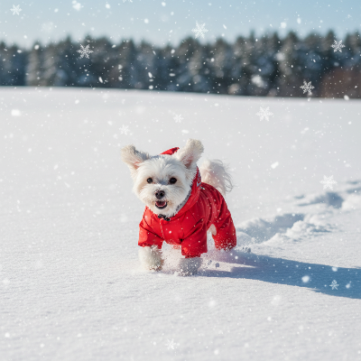 manteau pour chien - combinaison chaude et épaisse-combinaison rouge - Maltais dans la neige