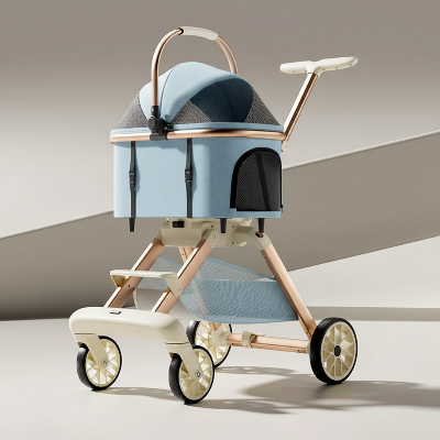 Poussette pour chiens 3-en-1 bleu ciel