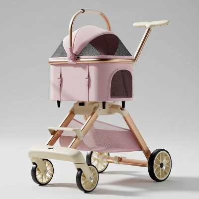 Poussette pour chiens 3-en-1 rose