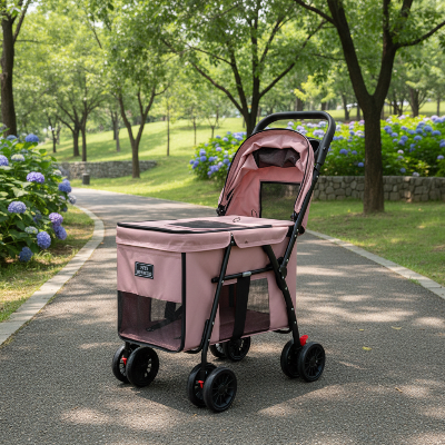 poussette pour chien  - pliable et légere-chiens-interieur-Poussette rose vide