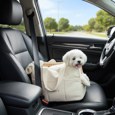 Sac de transport chien beige - en voiture