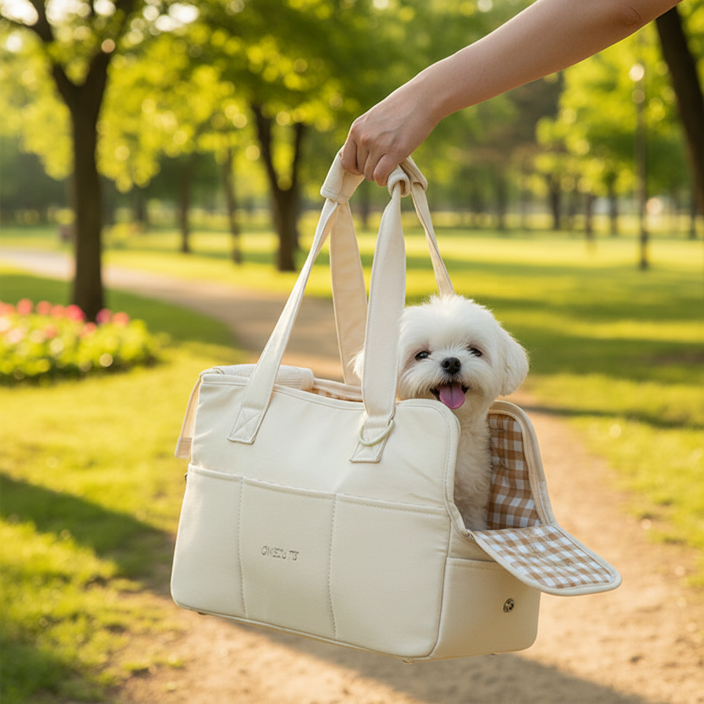 Sac de transport chien beige - parc nature