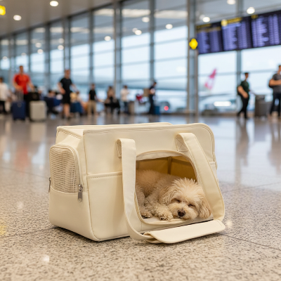 Sac de transport chien beige - voyage aéroport