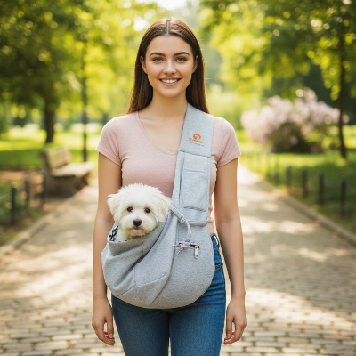 Sac de transport chien écharpe - promenade-au-parc