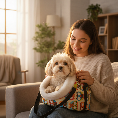 -Sac de transport chien motif hiboux avec fourrure en intérieur
