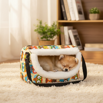 -Sac de transport chien motif hiboux avec fourrure et chien