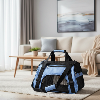 Sac de transport chien pliable maille respirante 4 côtés - Large - intérieur maison-bleu