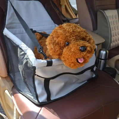 sac de transport pour chien - pliable imperméable siège voiture-gris-devant-siege-avec-chien-interieur