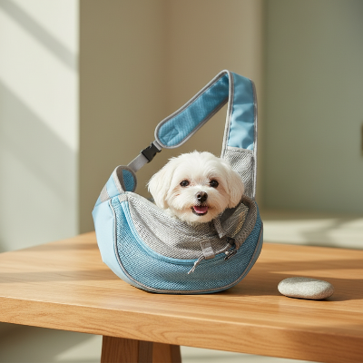 sac à dos pour chien - voyage  bandoulière maille respirante-bleu-pale