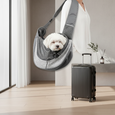 sac à dos pour chien - voyage  bandoulière maille respirante-gris