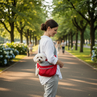 sac à dos pour chien - voyage  bandoulière maille respirante-Sac rouge en promenade